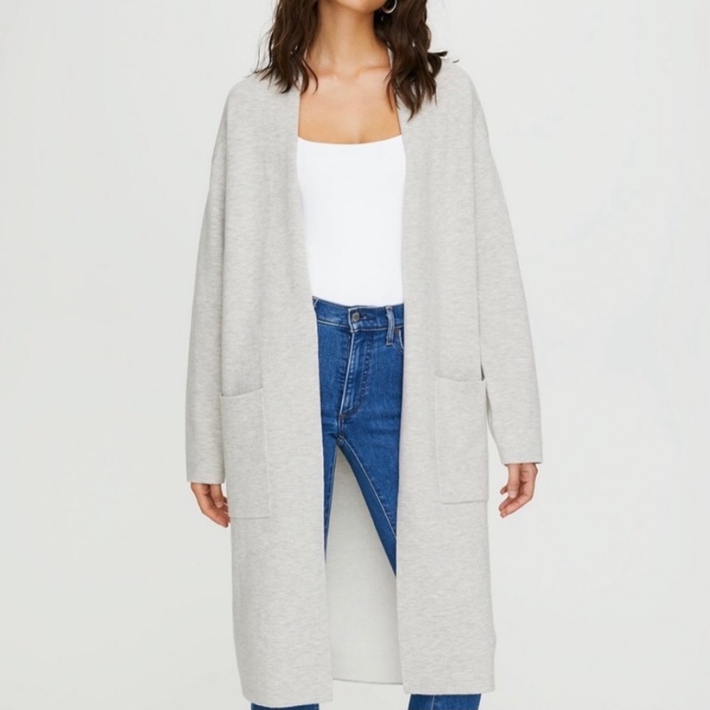 Aritzia BABATON Light Gray Lance Open Cardigan